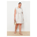 Trendyol Curve Beige Front Buttoned Midi Woven Linen Look Dress