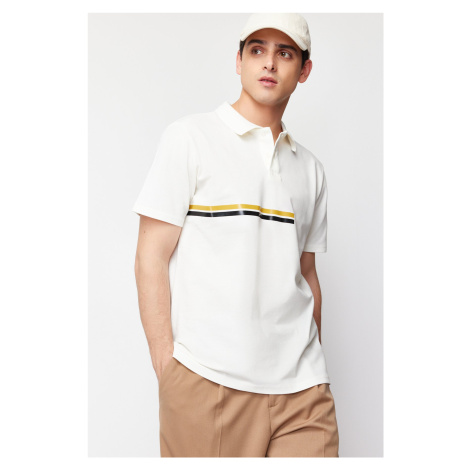 Trendyol White Regular Cut Stripe Printed 100% Cotton Polo Neck T-shirt