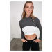 Trendyol Anthracite Throat Crop Knitted Blouse