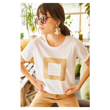 Olalook Women's White Glitter Detailed T-shirt
