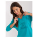 Turquoise casual blouse with 3/4 sleeves