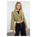 Trendyol Light Khaki Crop Lined Double Breasted Closure Woven Blazer Jacket