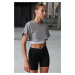 Trendyol Gray 100% Cotton Crew NeckSuper Crop Knitted T-Shirt