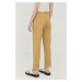 Ľanové nohavice Pinko dámske, žltá farba, rovné, vysoký pás