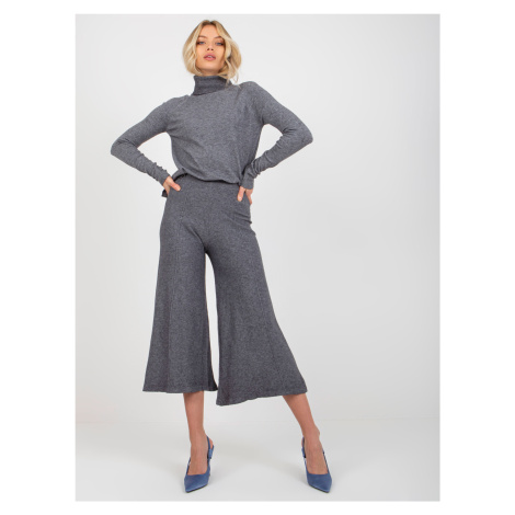 Dark grey wide knit trousers with elastic waistband