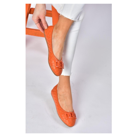 Fox Shoes P250005209 Women's Orange Quilted Buckle Daily Womens Flats