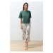 Trendyol Green Floral Capri Knitted Pajamas Set