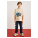 GRIMELANGE Jery Boy's 100% Cotton Printed Short Sleeve Beige T-shirt