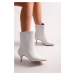 Shoeberry Women's Kerry White Skin Short Heel Boots White Skin