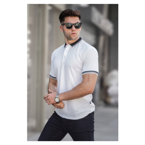 Madmext Basic White Polo Neck T-Shirt 5893