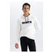 DEFACTO Regular Fit Thick Hooded Text Printed Fluffy Inside Sweatshirt