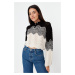 Trendyol Black Crop Jewel Buttoned Knitwear Sweater