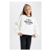 DEFACTO Girl Oversize Wide Pattern Crew Neck Printed Sweatshirt