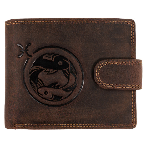 Wild Luxusná pánska peňaženka s prackou s obrázkom znamení zverokruhu - Ryby - hnedá