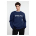 Trendyol Navy Blue Oversize/Wide Cut Fleece Inside/Warm Text Embroidered Sweatshirt