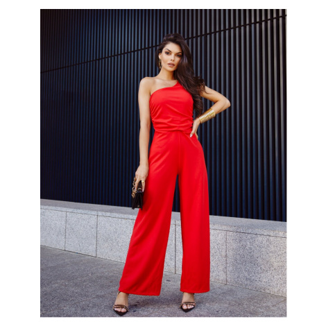 Elegant one-shoulder overall with wide red legs FASARDI