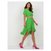 Svetlozelené midi šaty s asymetrickým strihom a volánikmi -DHJ-SK-8358.19-ligth green
