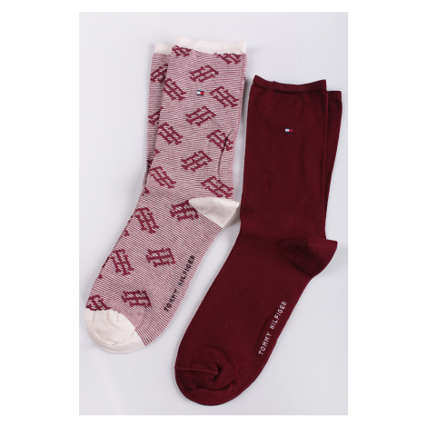 Dámske ružovo-červené ponožky Monogram One Row Stripe - dvojbalenie Tommy Hilfiger