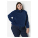 Trendyol Curve Navy Blue Lace Detail Fleece Knitted Sweatshirt