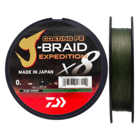 Daiwa splietaná šnúra j-braid expedition x8e dark green 300 m - 0,22 mm 19,5 kg