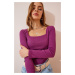 Happiness İstanbul Women's Light Plum Square Collar Corduroy Knitted Blouse