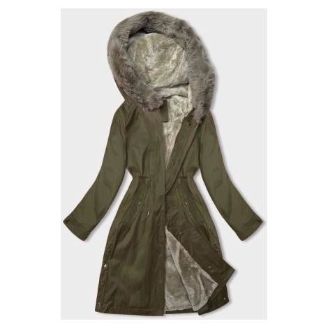 Dámska bunda parka v army farbe s kožušinou (5M3180-136) J.STYLE