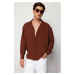 Trendyol Brown Oversize Fit Open Collar Summer Linen Look Shirt