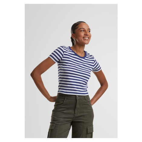 Women's short T-shirt with stripes white/navy blue