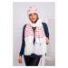 Women's set with scarf Anika K304 ecru + raspberry