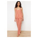 Trendyol Orange-Multi-Colored Striped Ruffle Detailed Viscose Woven Pajama Set with Rope Straps