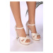 Shoeberry Women's White Skin Platform Heels