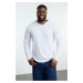 Trendyol White Plus Size Slim/Slim Cut V Neck Basic Long Sleeve T-Shirt