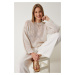 Happiness İstanbul Women's Cream Pearl Detailed Openwork Seasonal Knitwear Sweater