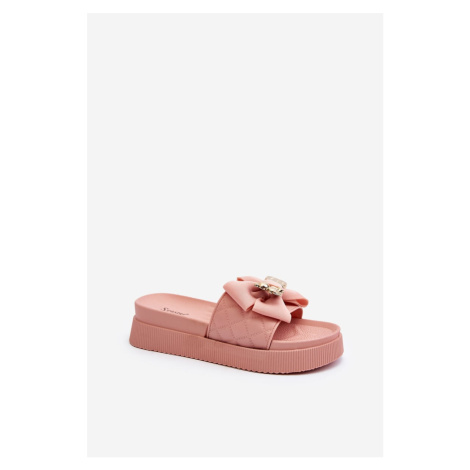 Women's slippers with bow and teddy bear, pink Katterina