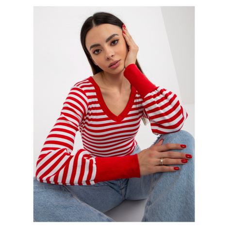 Red and white striped basic ribbed blouse