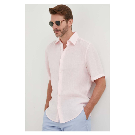 Ľanová košeľa BOSS BOSS ORANGE ružová farba,regular,s klasickým golierom,50489345 Hugo Boss