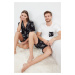 Trendyol Ecru Black Printed Regular Fit Couple Knitted Shorts 100% Cotton Pajama Set