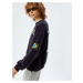 Koton Embroidered Sweatshirt on the Back Oversize Crew Neck Slogan Printed Raised