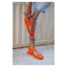 Madamra Women's Orange Drawstring Sandals