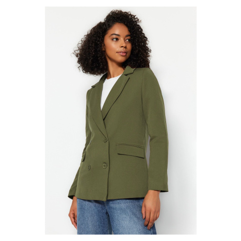 Trendyol Dark Khaki Regular Lined Double-Breasted Woven Blazer Jacket