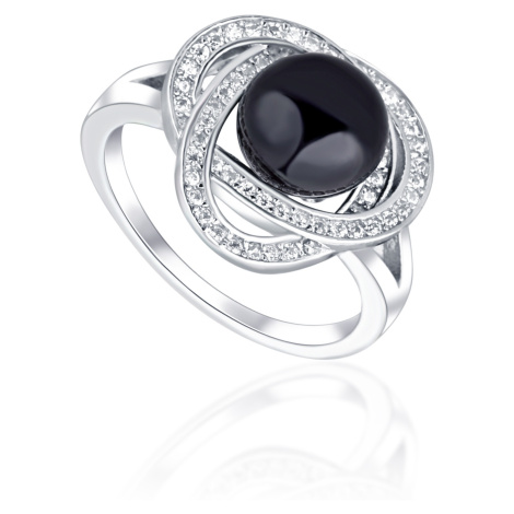 JwL Luxury Pearls Očarujúce prsteň s čiernou perlou a zirkónmi JL0760 52 mm