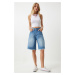 Happiness İstanbul Women's Blue Baggy Denim Bermuda Shorts