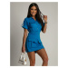 Women's jumpsuit with short legs in turquoise color