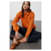 Trendyol Orange Wide Fit Soft Textured Hair Braided Knitwear Sweater