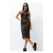 Trendyol Black Fitted Midi Knitted Sequined Knitwear effect Beach Dress