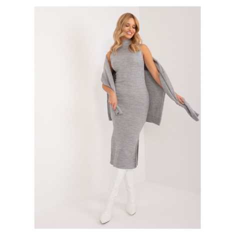 Gray knitted set with striped dress