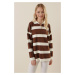 Bigdart 4512 Striped Oversized Sweater - Brown