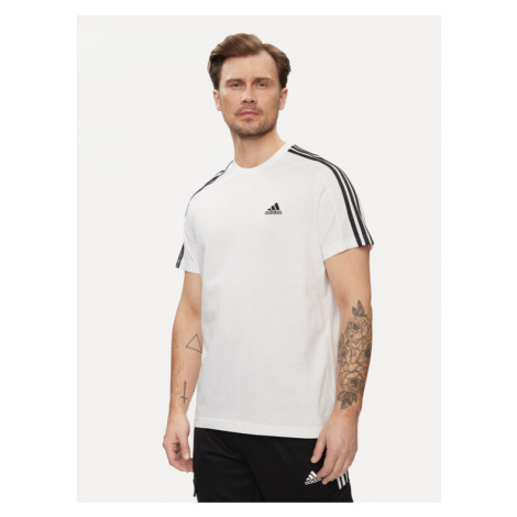 Adidas Tričko Essentials Single Jersey 3-Stripes T-Shirt IC9336 Biela Regular Fit