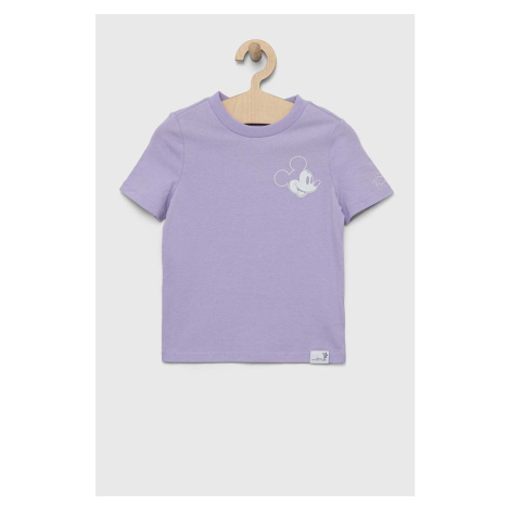 Detské bavlnené tričko GAP x Disney fialová farba, s potlačou