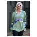 Madmext Mint Green Women's V-Neck Embroidered Sweater